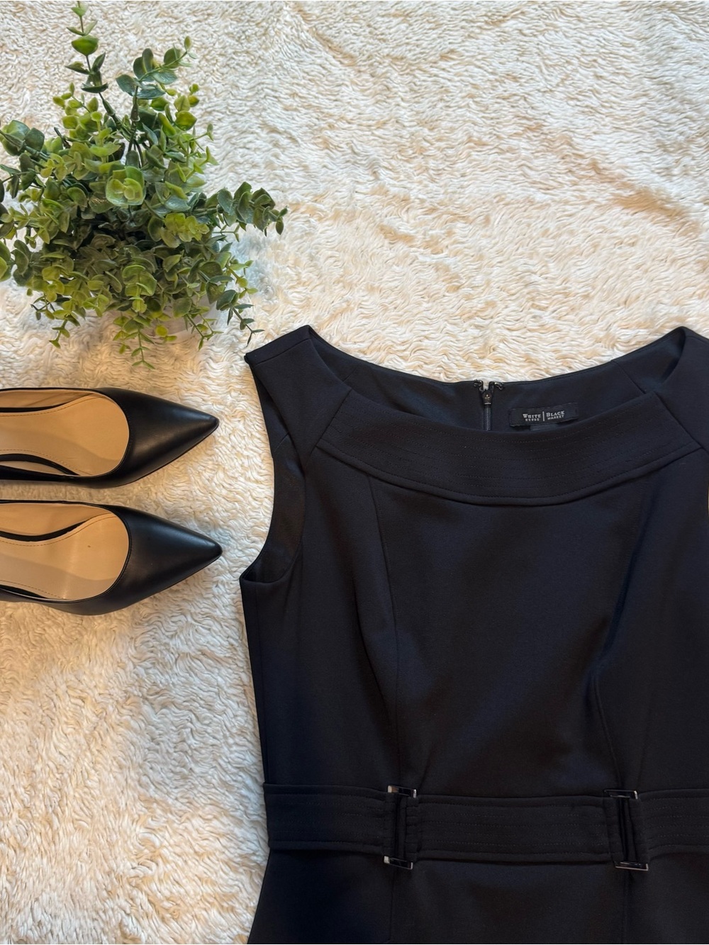 White House Black Market Black Sleeveless Midi Sheath Dress